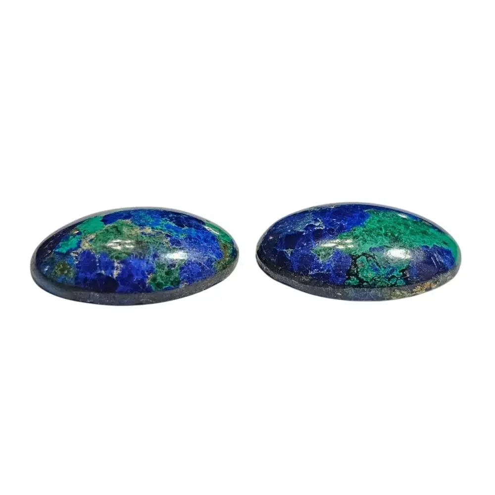 Natural Azurite Malachite Oval Cabochons 46.75 CT Matching Pair Loose Gemstones